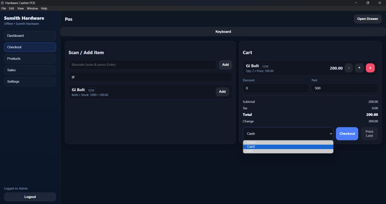 Offline Hardware POS billing mockup