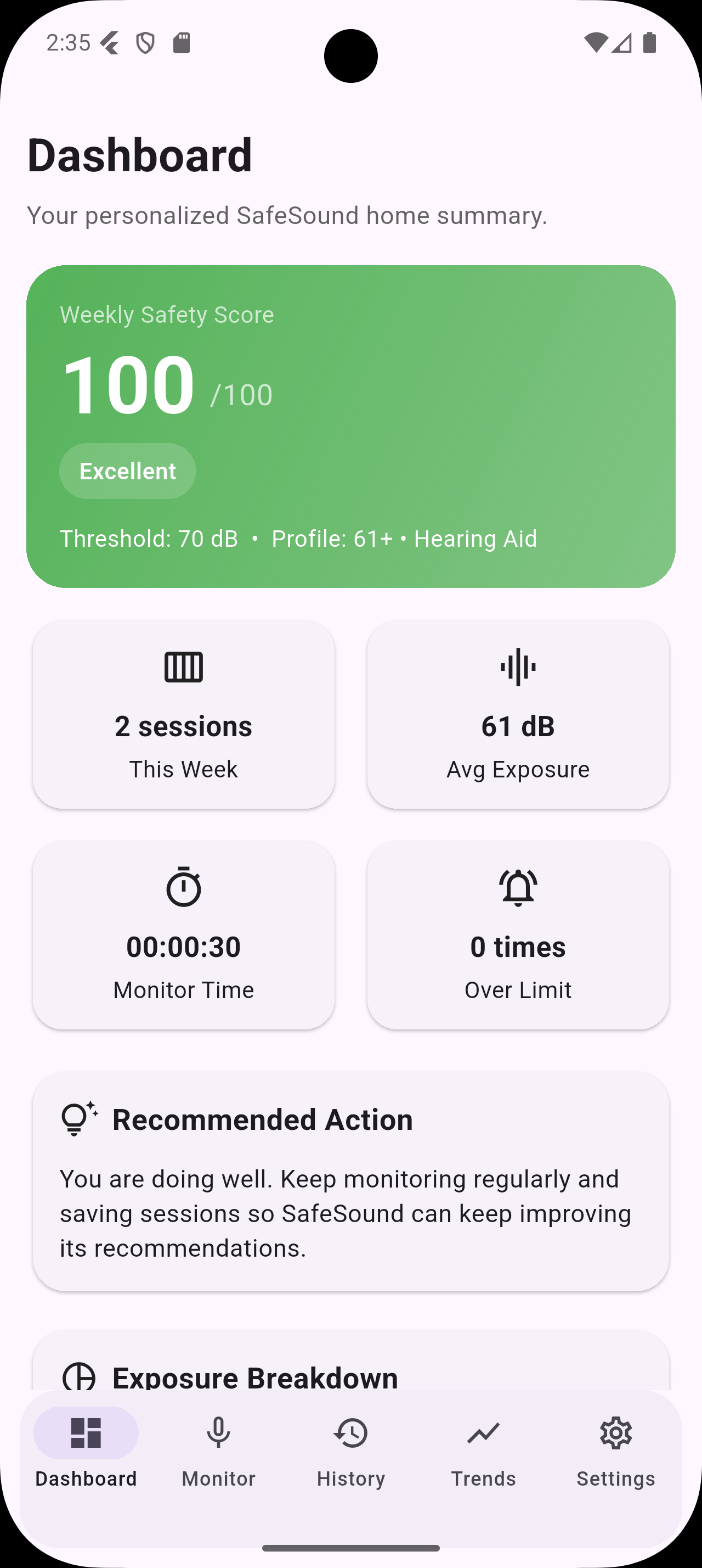 SafeSound dashboard